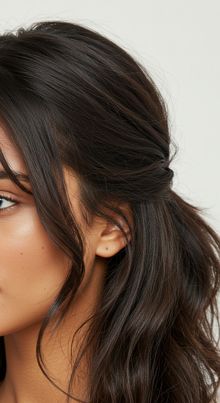 Softly Teased Low Ponytail with Face-Framing Strands