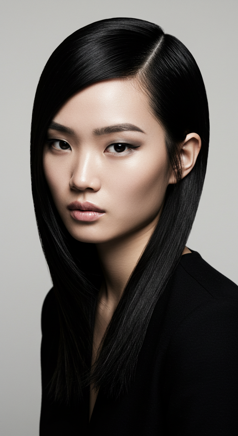 Straight Hair with a Dramatic Side Part