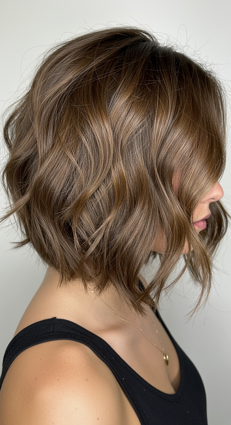 Textured Lob with Soft Waves and Side Tuck