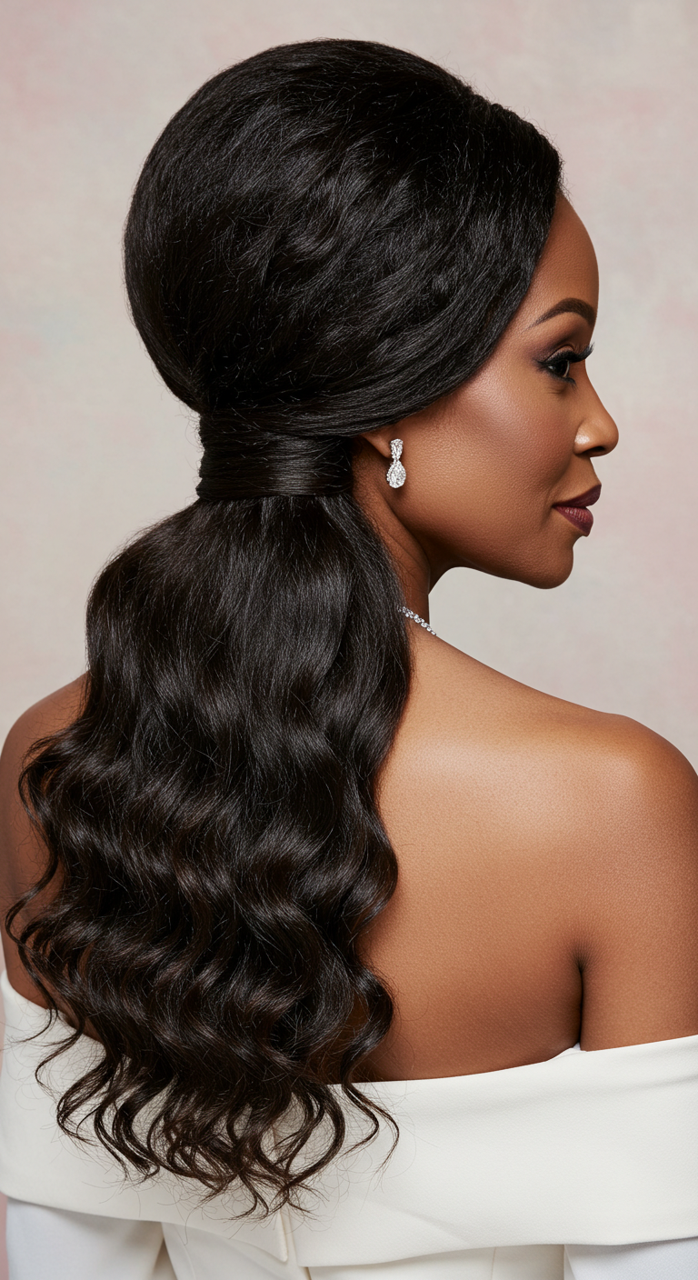 Textured Low Ponytail with a Sleek Finish