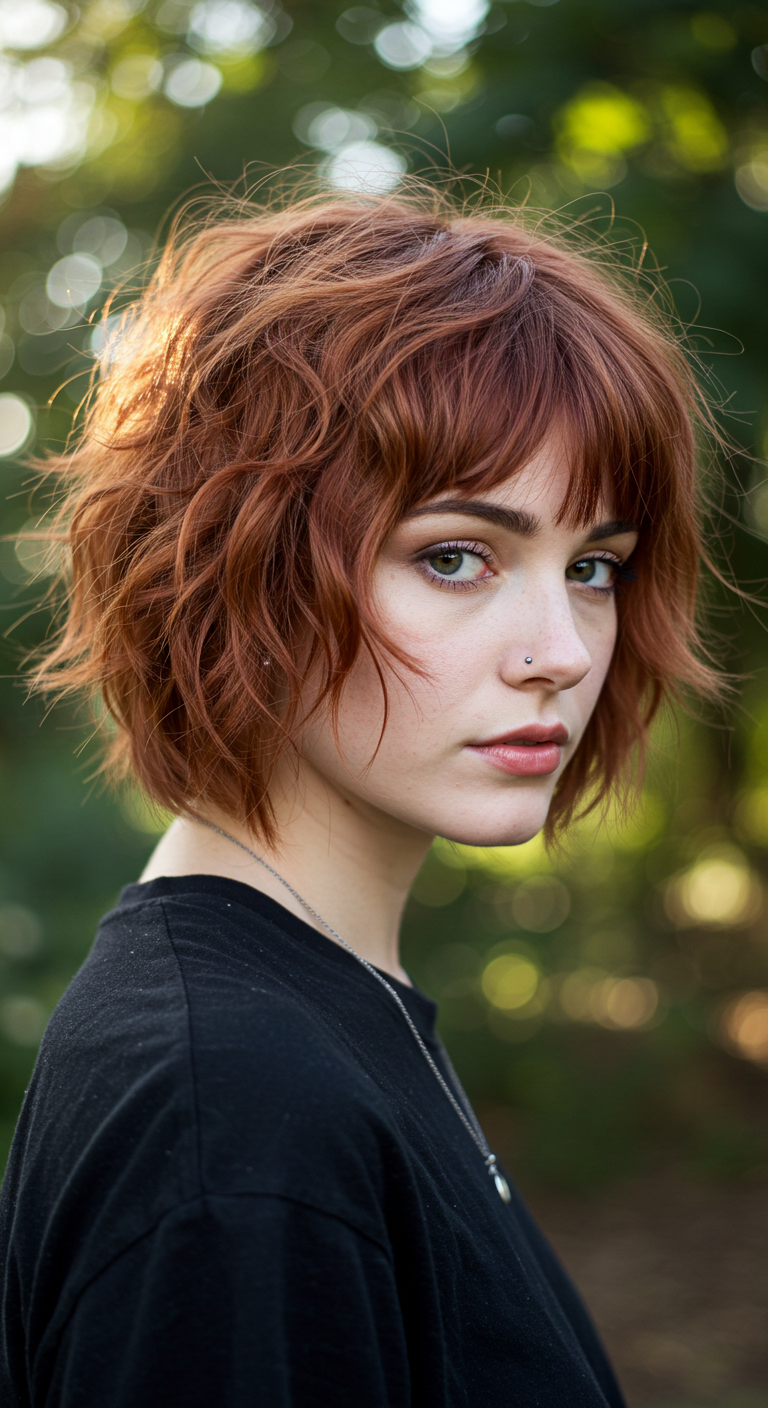 The Short Shag with Side-Swept Bangs