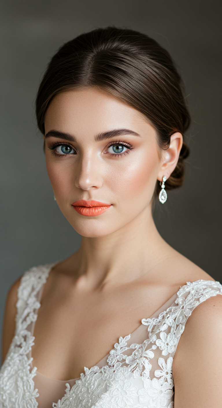 Timeless Bride with Softly Defined Brows and Peach-Toned Lipstick