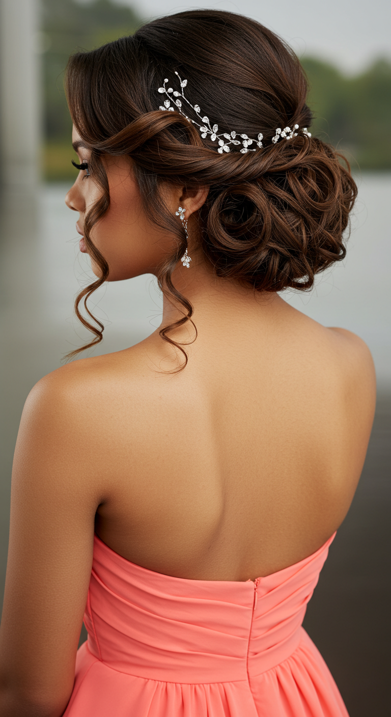 Tousled Updo Prom Hairstyle for Strapless Dresses