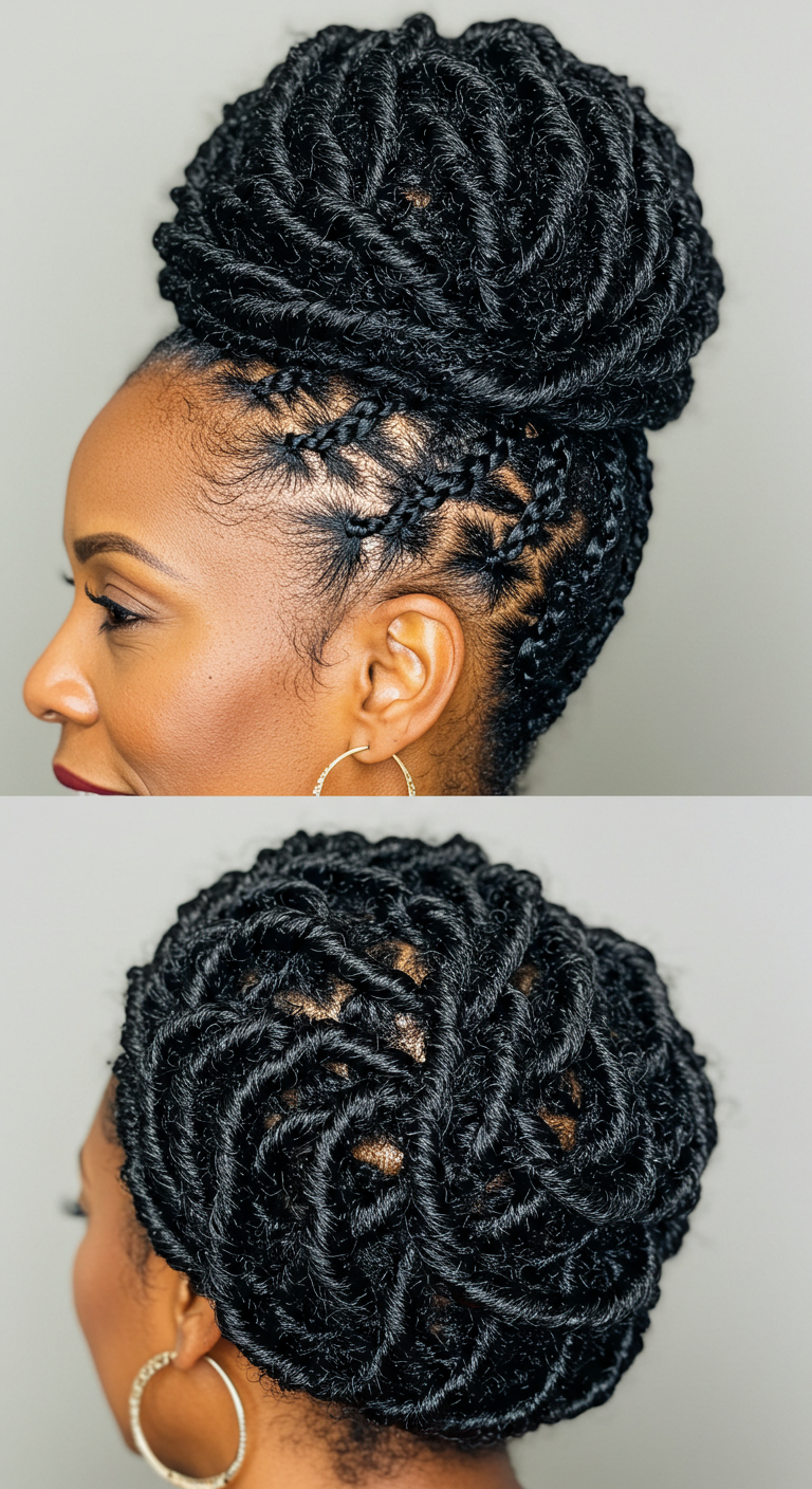 Twisted Updo with Cornrows for Older Black Women