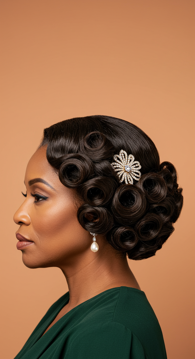 Vintage Hollywood Updo for Older Black Women