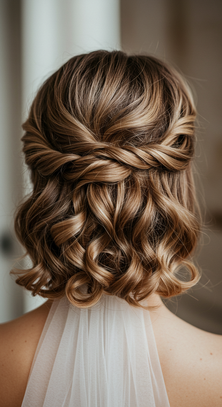 Voluminous Half-Updo with Veil