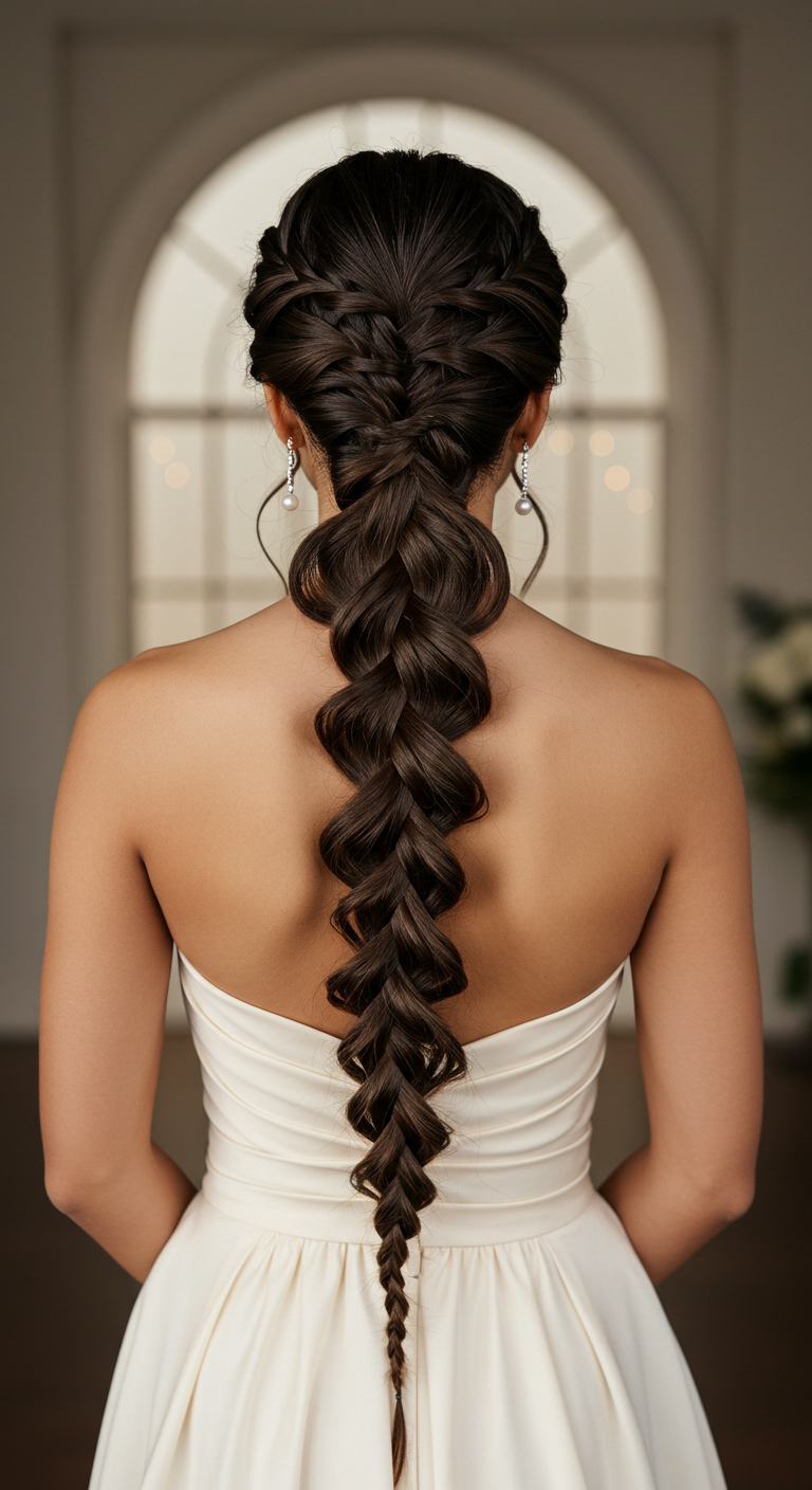 Waterfall Braid Prom Hairstyle for Strapless Dresses