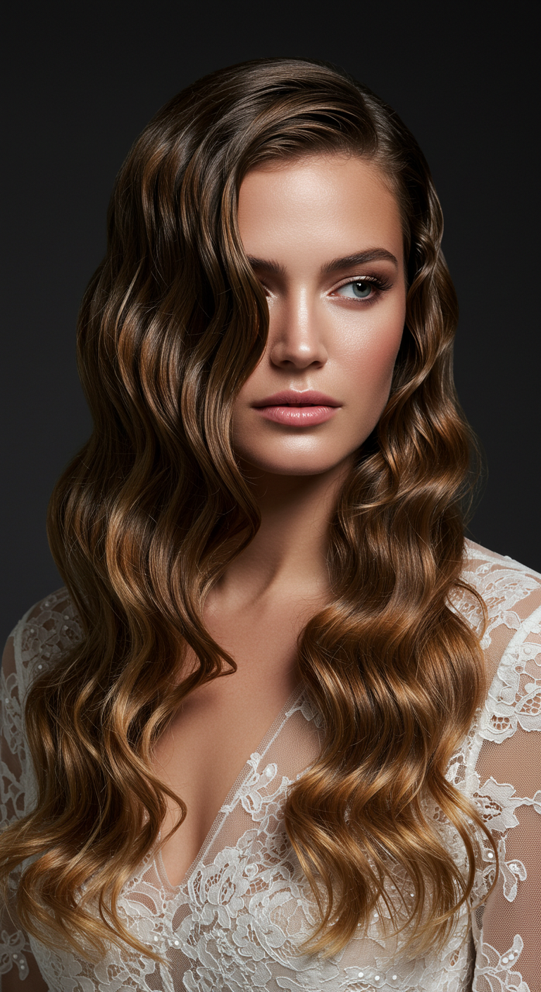 Wet-Look Waves for a Bold Hair Down Wedding Style
