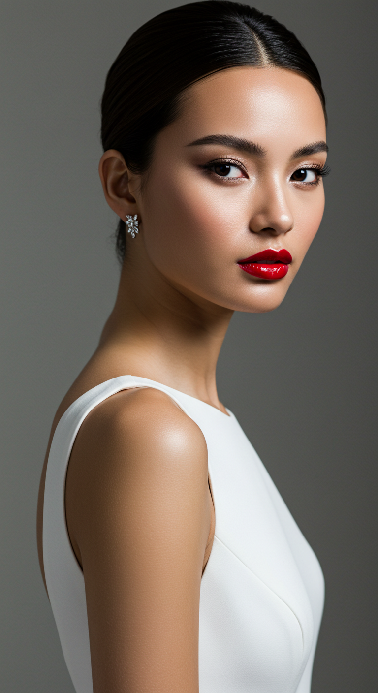 Youthful Bride in Glossy Red Lipstick