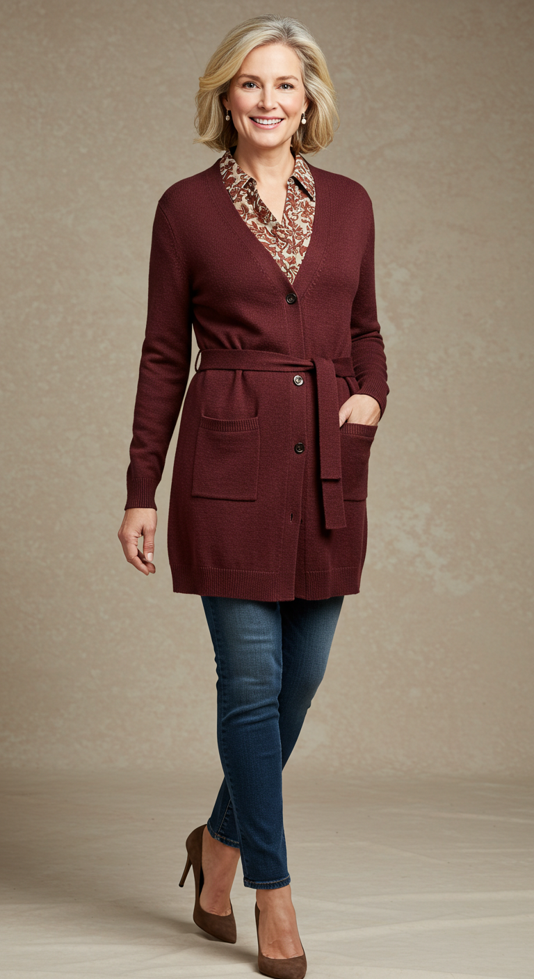 Belted Cardigan with Skinny Jeans for Women