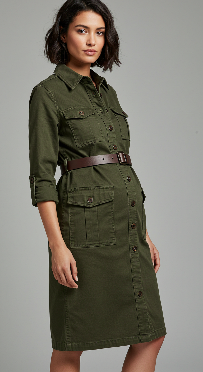 Belted Utility Maternity Dress
