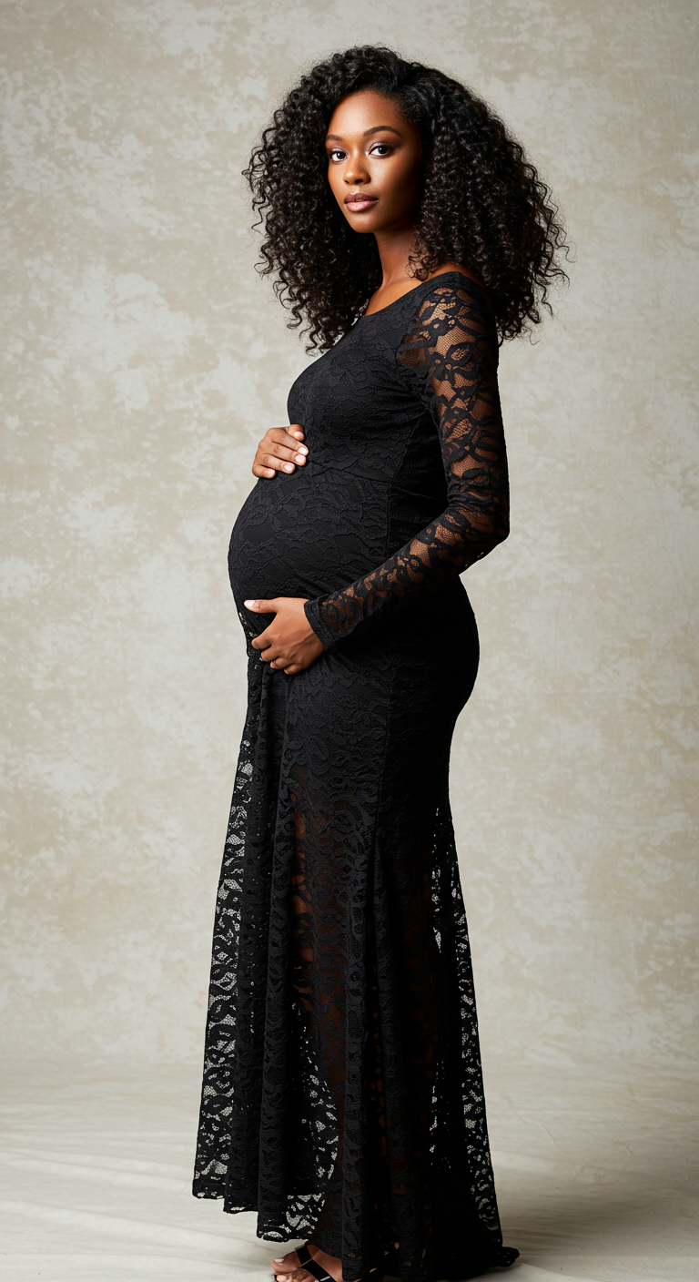 Black Lace Fit and Flare Maternity Dress