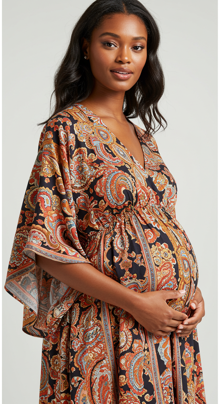 Bold Print Kimono Sleeve Maternity Dress