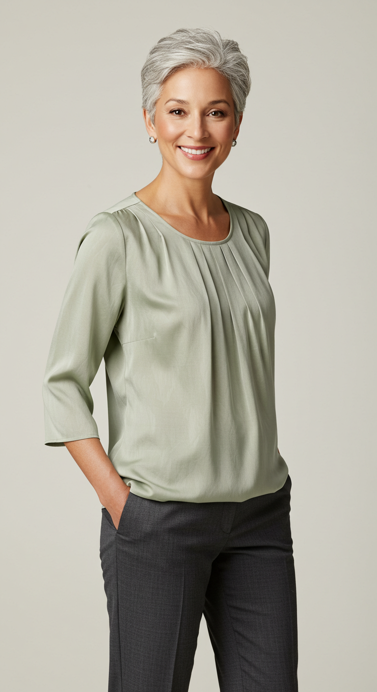 Empire waist blouse-style top with soft pleats for women