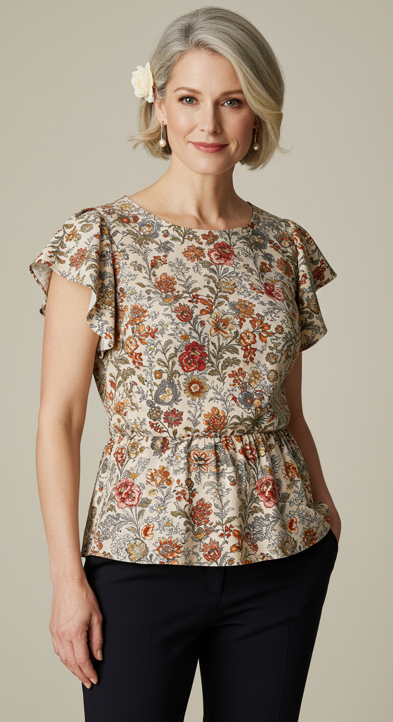 Empire waist floral top with flutter sleeves for women
