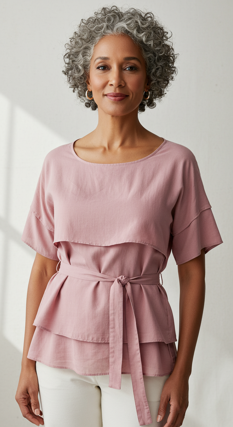 Empire waist top with tie-belt and layers – ideal for women