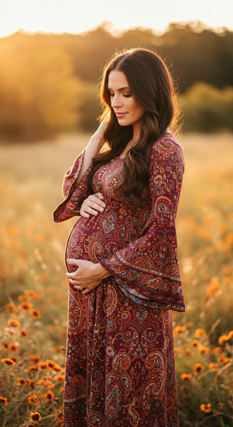 Flared Sleeve Boho Maternity Dress