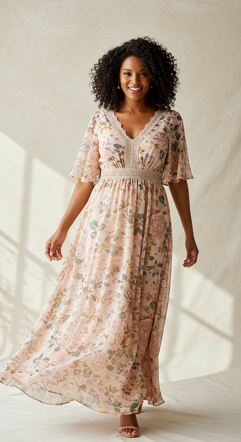 Floral Chiffon Maxi Dress for Women
