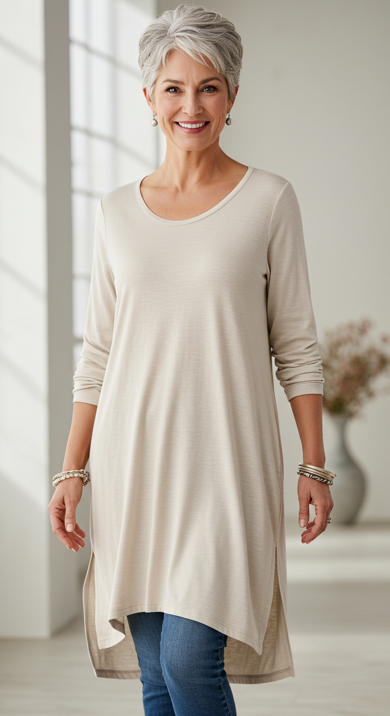 Flowy tunic top with side slits for women