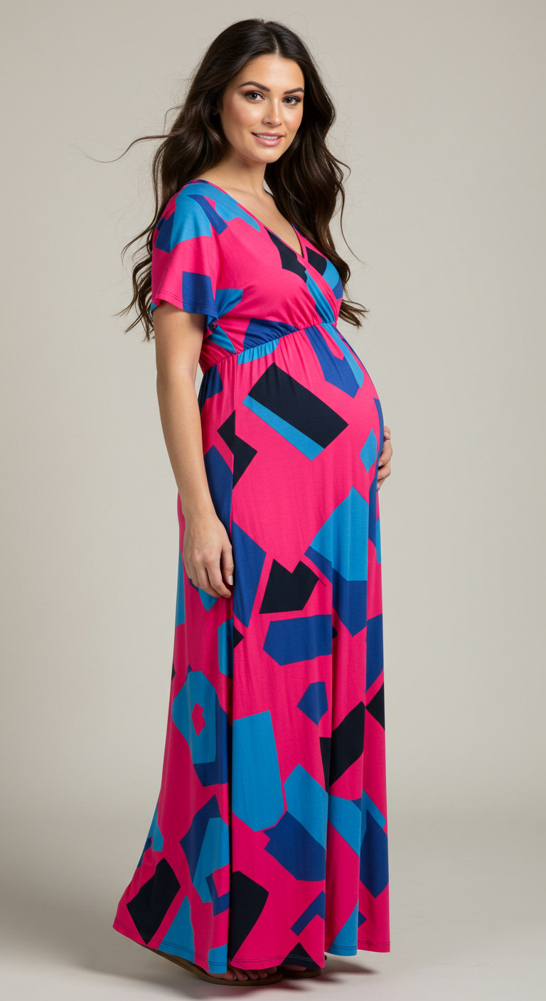 Geometric Print Maternity Maxi Dress