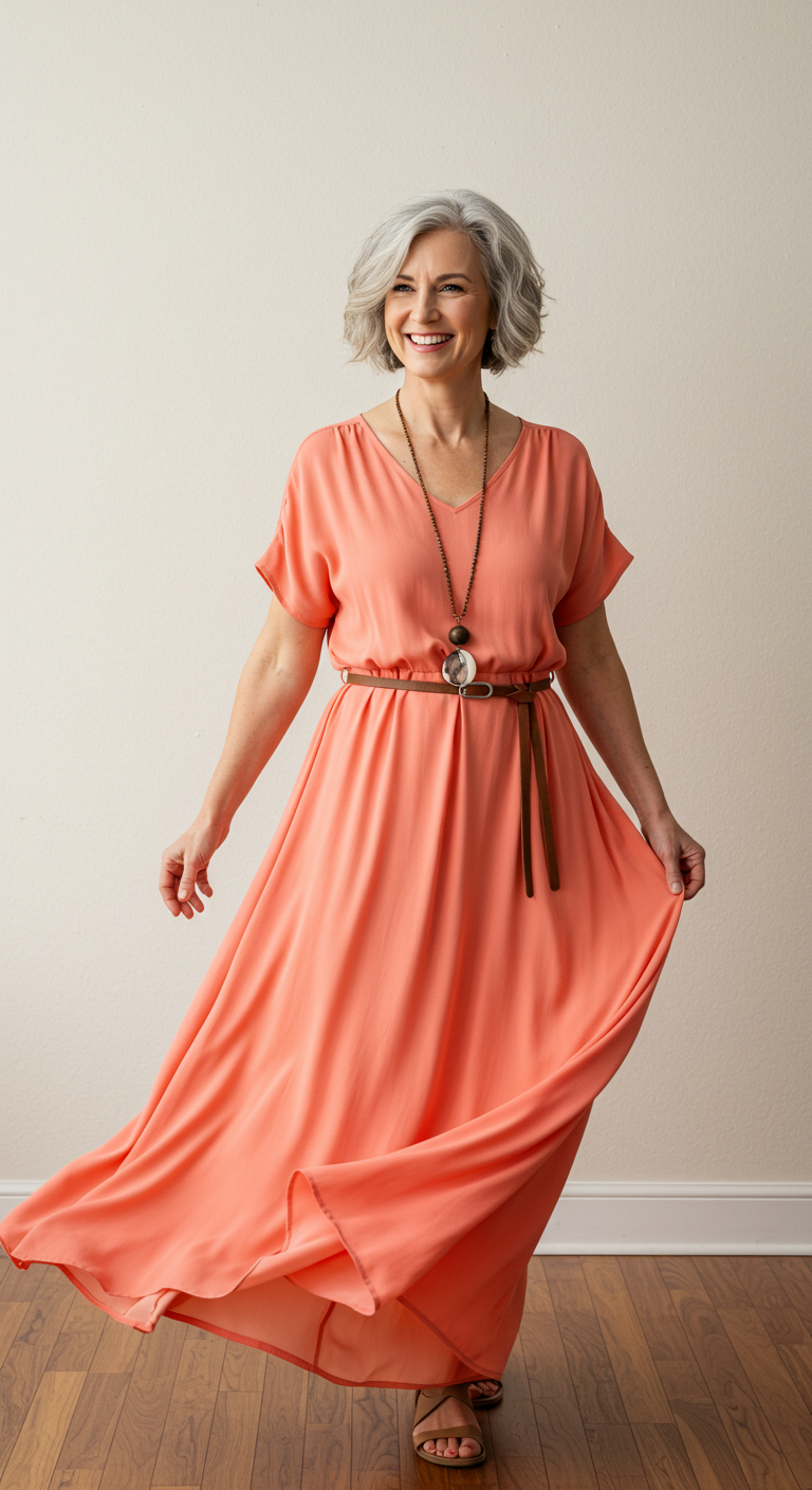 Maxi Dress with Waist Belt for Women