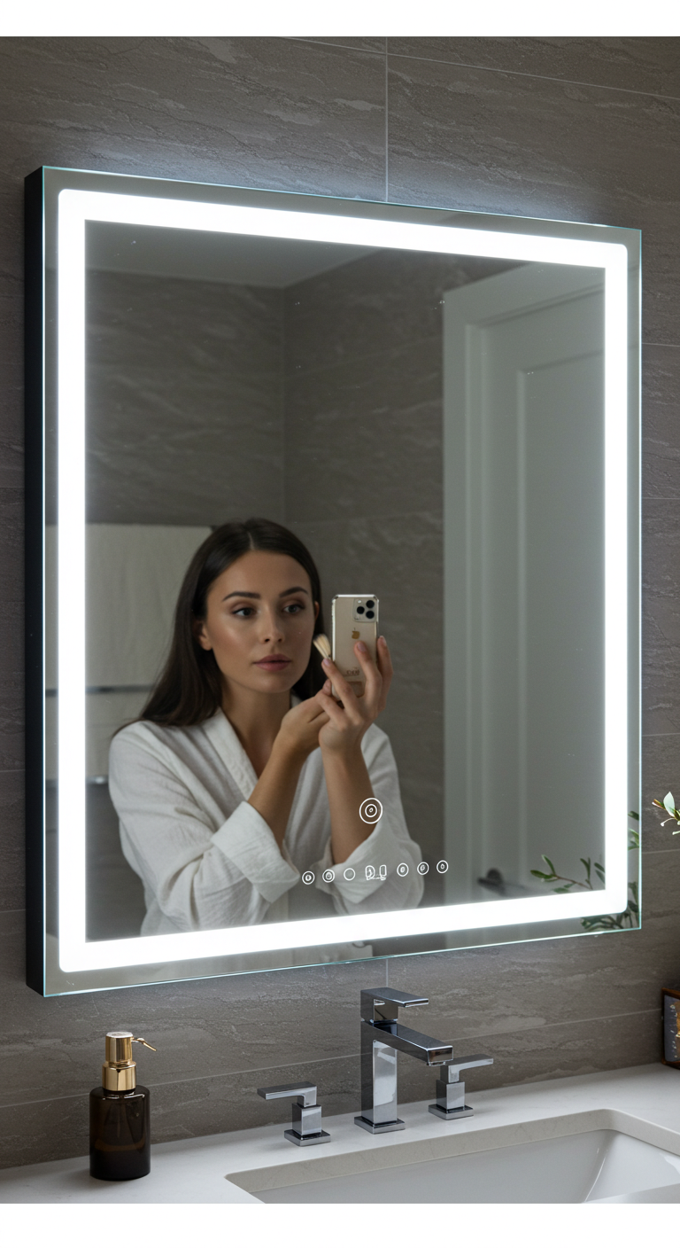 Mirror with Integrated Makeup Lights
