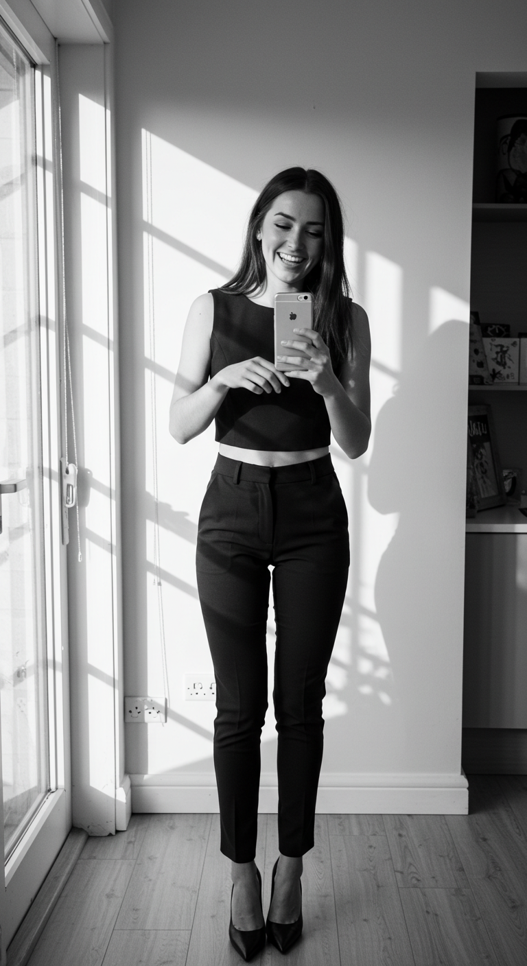 Monochrome Co-Ord Set Birthday Outfit with Tailored Pants and Crop Top