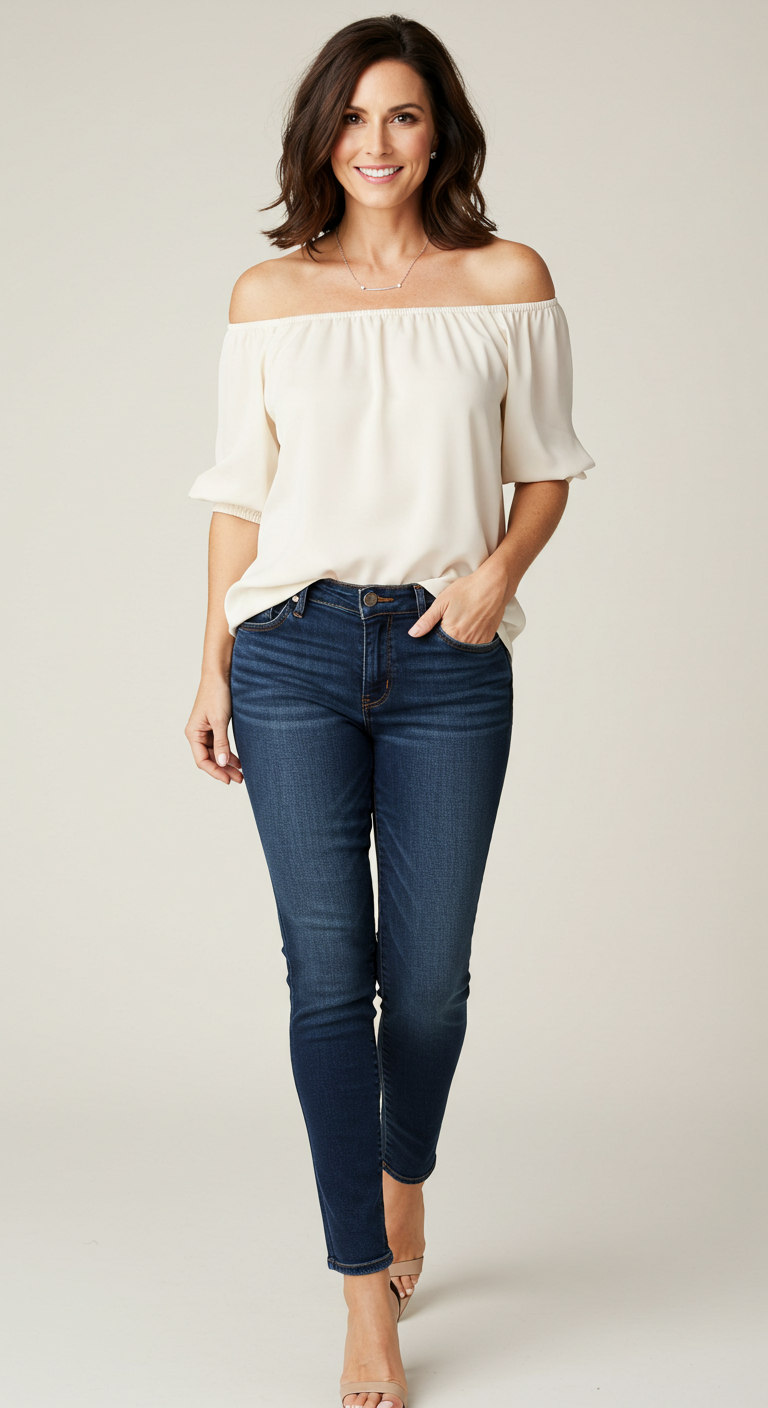 Off-the-Shoulder Top with Skinny Jeans for Women