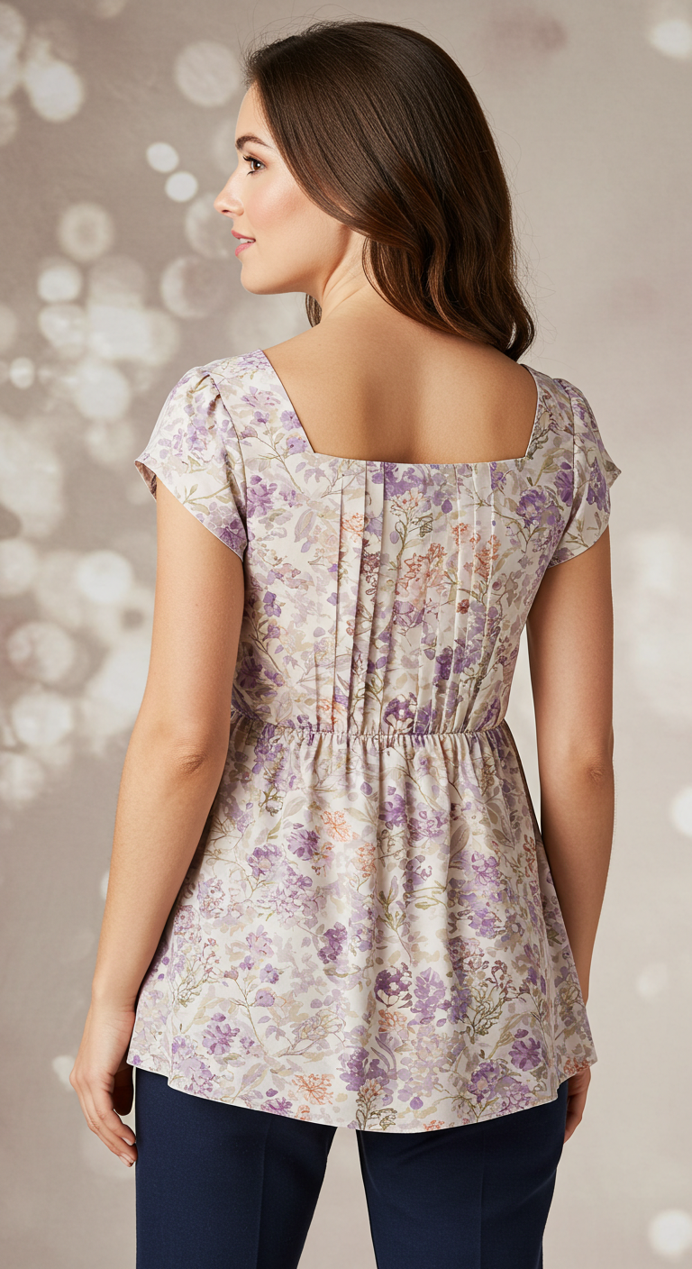 Printed empire waist top with square neckline – flattering for women