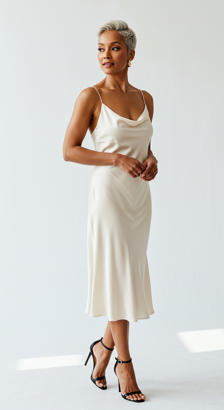 Satin Slip Dress with Strappy Heels for Women