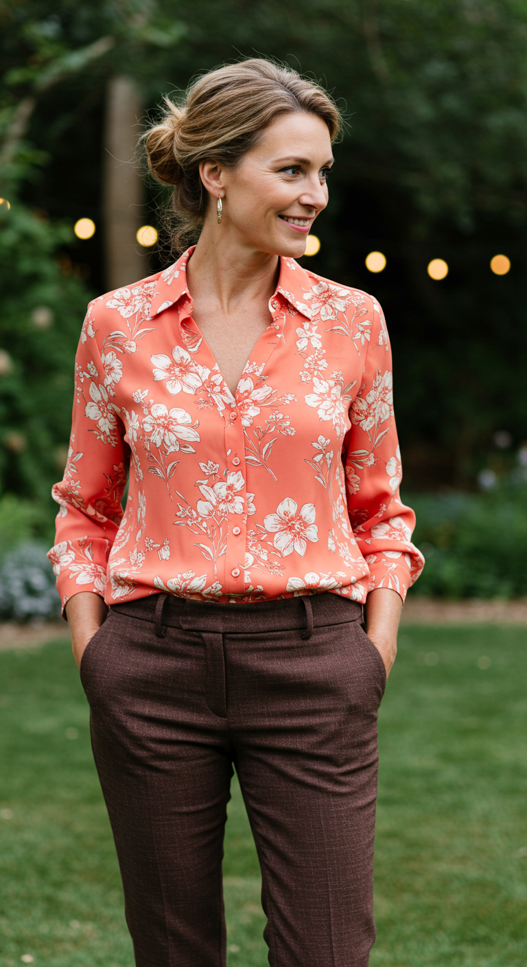 Silk Blouse with High‑Waisted Pants for Women