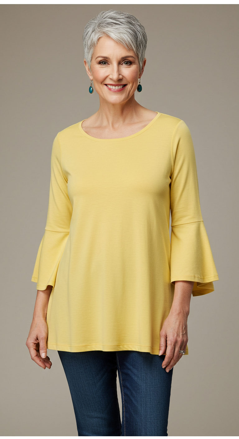 Tunic top with bell sleeves – flattering top for women