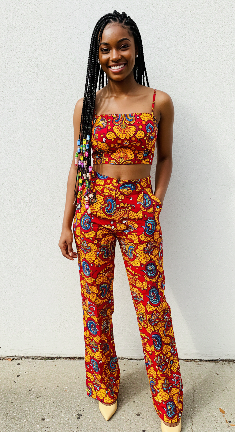 Two-Piece Co-ord Birthday Outfit with Braids and Pointed Heels