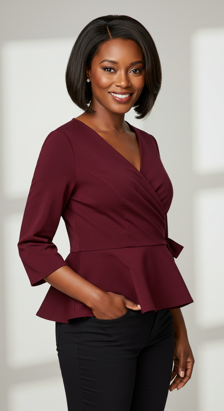 Wrap peplum top in burgundy – stylish top for women