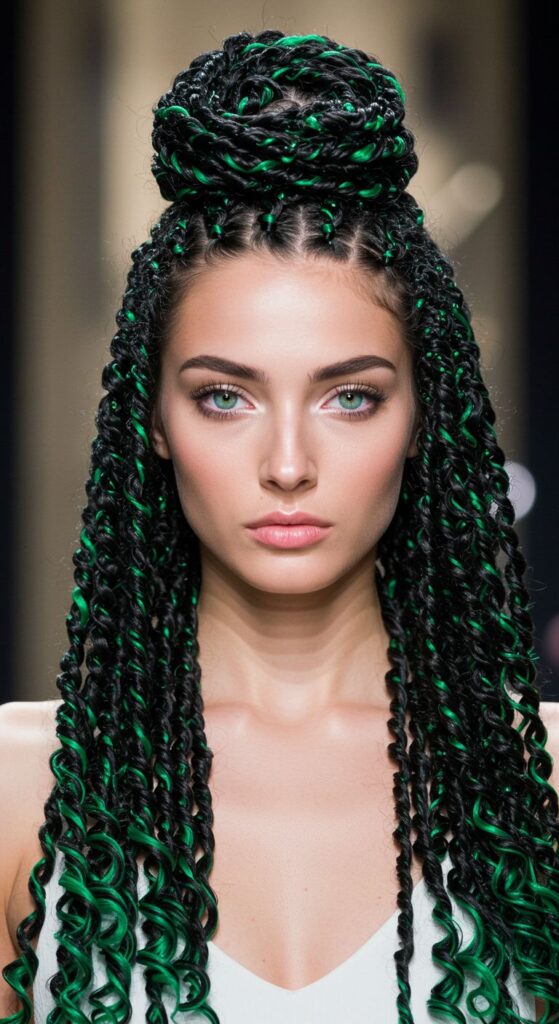 Black Fairy Twists with Emerald Accents
