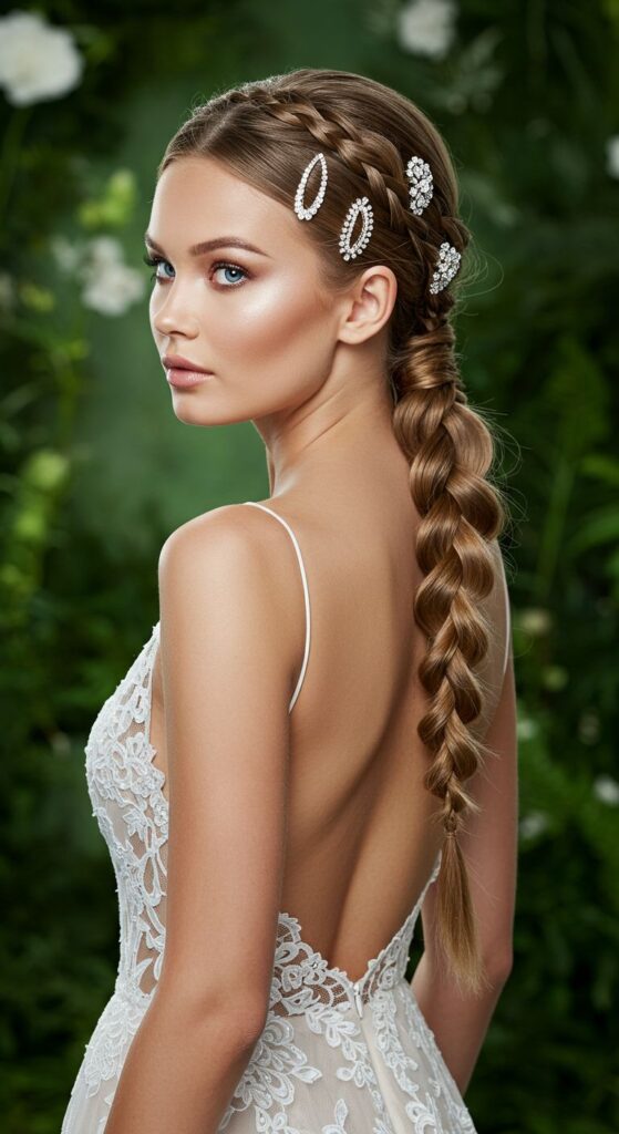 Braided Low Pony with Jewel Clips