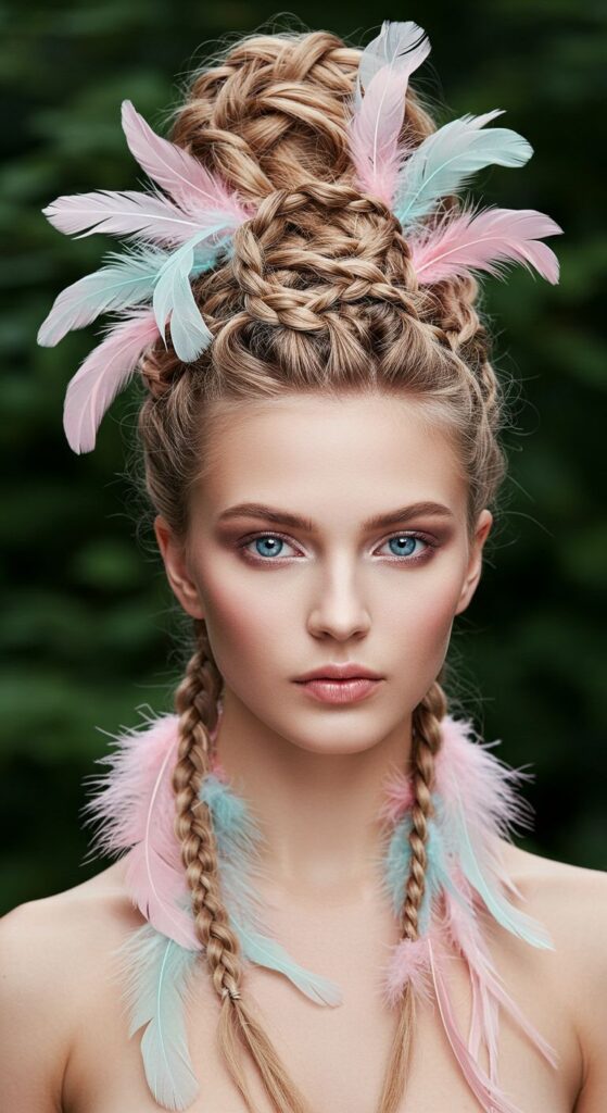 Braided Mohawk with Fairy Feathers