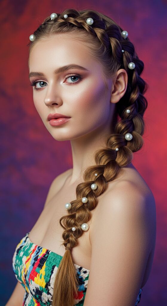 Ethereal Waterfall Braid with Pearls