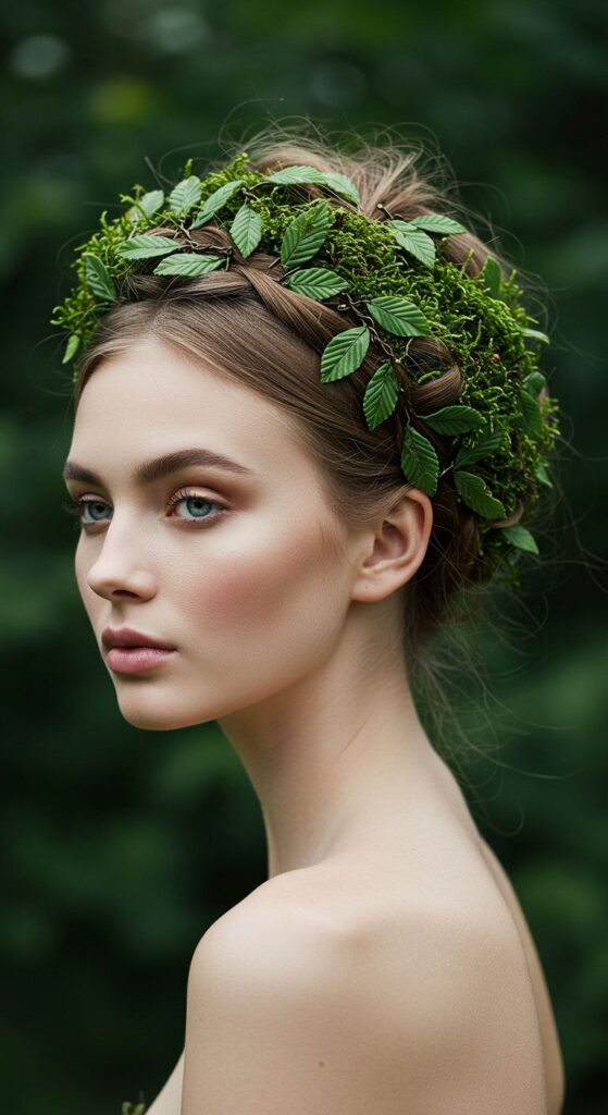 Mossy Low Bun with Leaf Pins