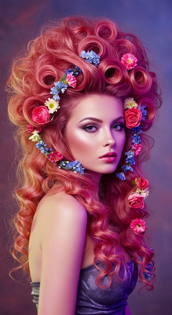 Rose Gold Spiral Curls with Floral Garland