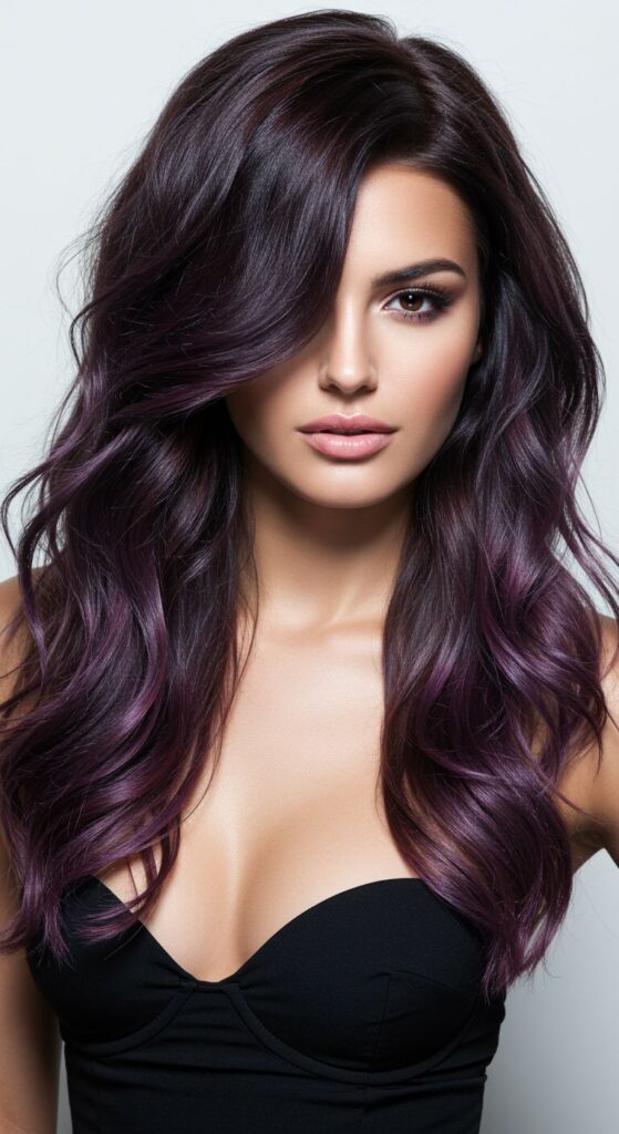 Brunette Balayage with Smoky Violet Undertones