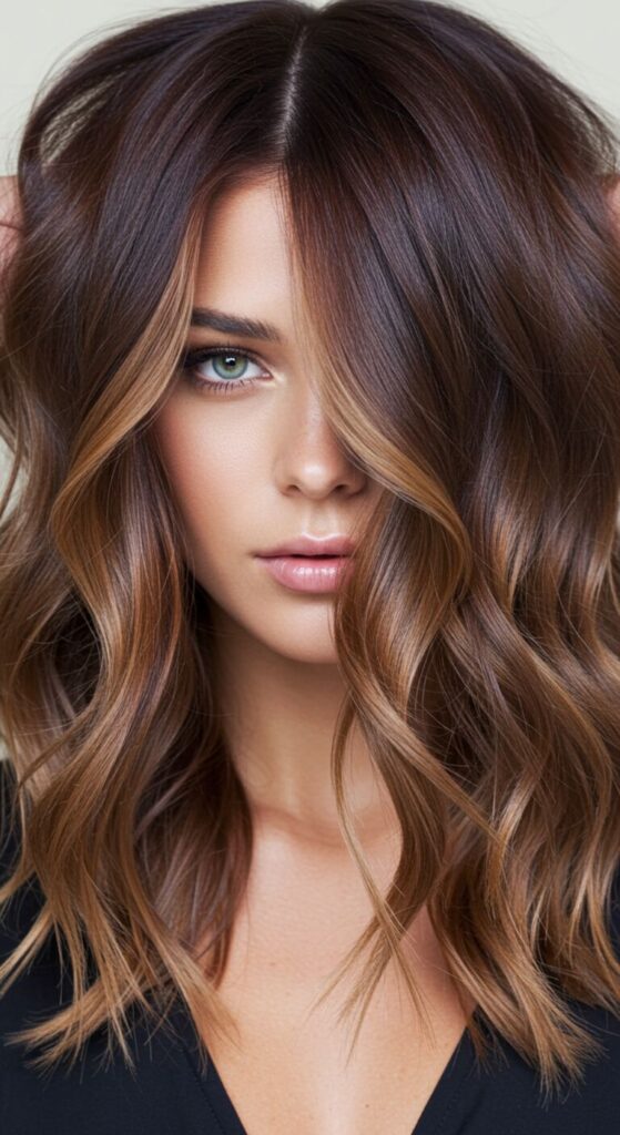 Chocolate Balayage with Smoky Violet Undertones