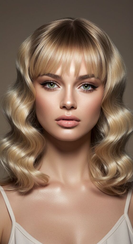 Curtain Bangs with Soft Waves: Romantic Meets Retro