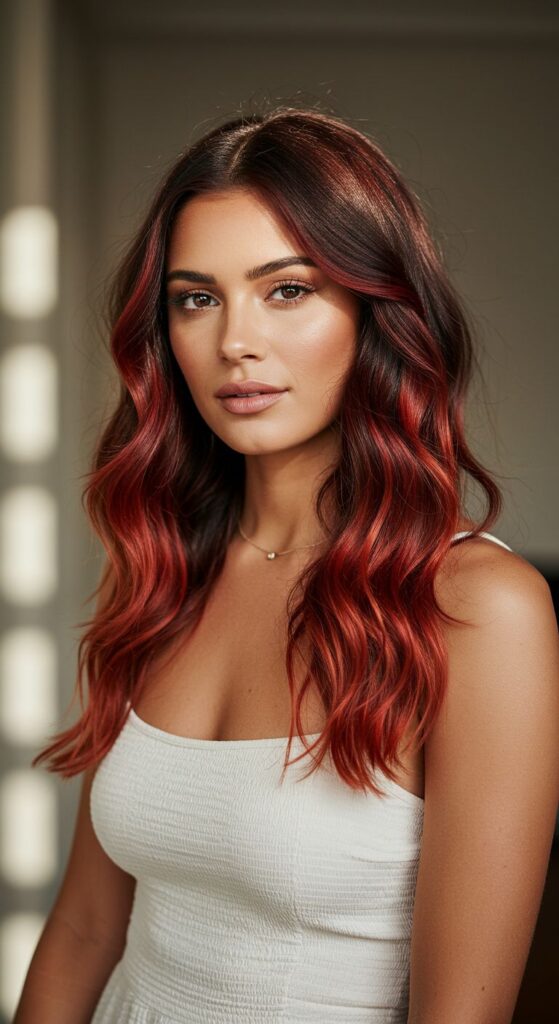 Deep Brunette with Sunset Red Balayage