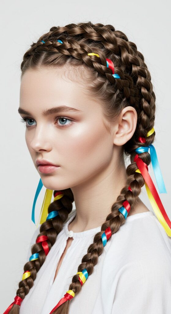 French Braided Crown With Ribbons