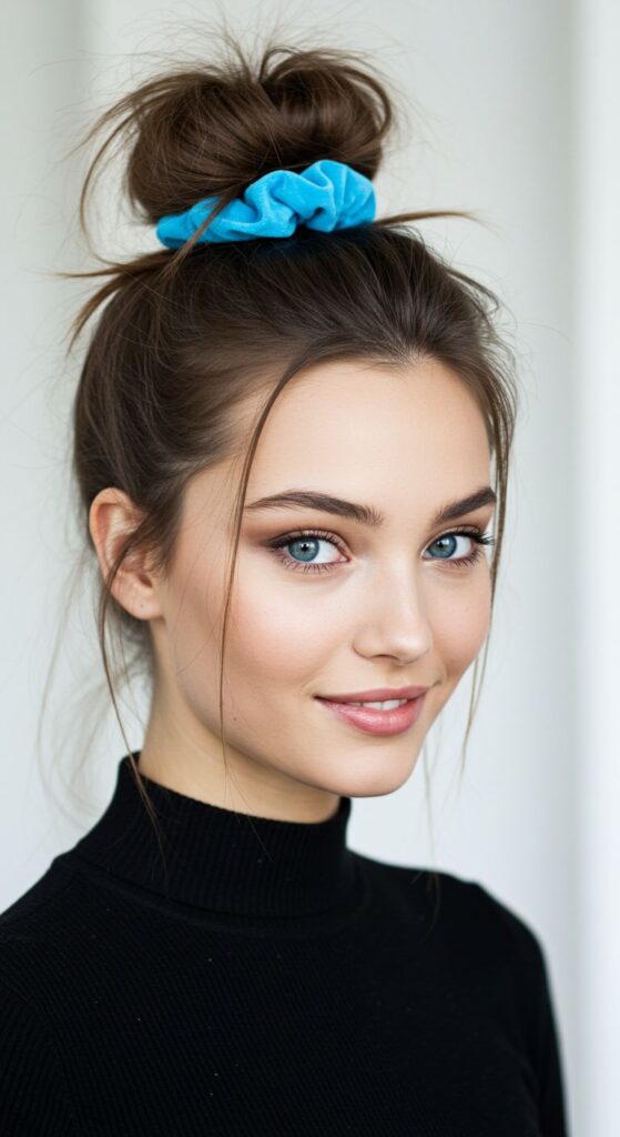 High Messy Bun With Scrunchie