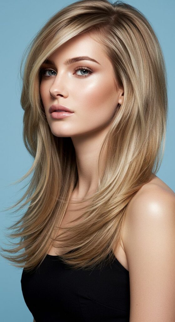 Long Layers with Side Part: Elegant and Elongating