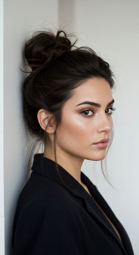 Low Messy Bun with Side Part: Casual Meets Chic