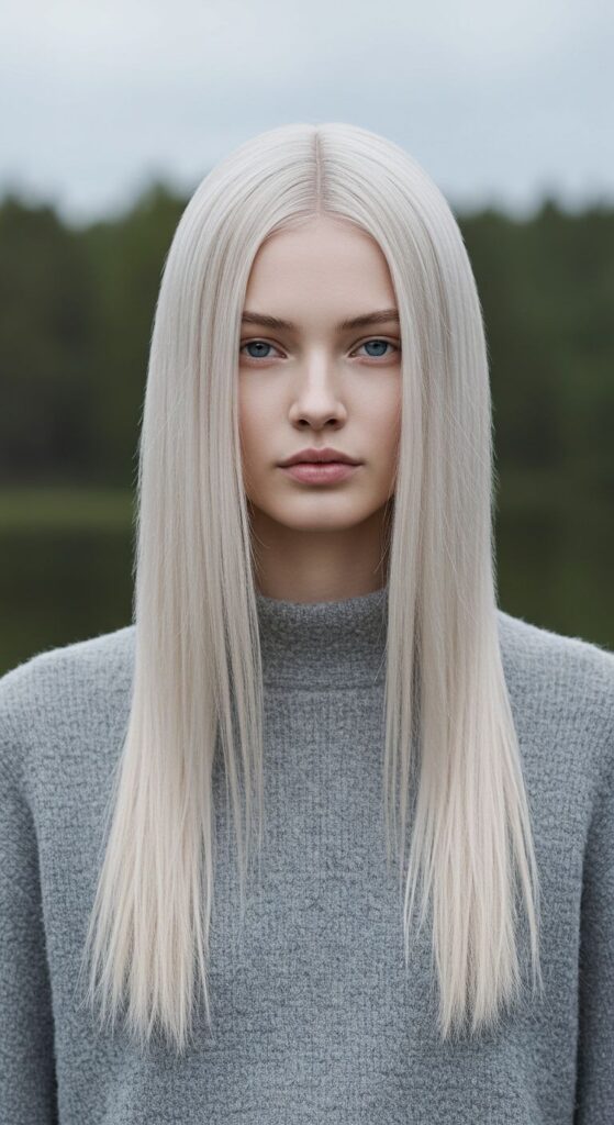 Platinum Straight Hair With Center Part
