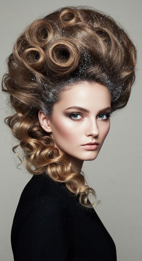 Side-Swept Curls With Glitter Roots